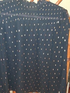 White House Black Market Black Blouse with Gold Metallic Dots